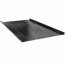 Roofing panels with stiffening ribs. Sheet metal roofing and facades covering.